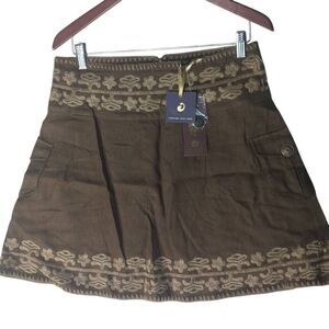 NWT House of Dereon Beyonce Vintage Y2K Linen Embroidered Mini Skirt World 6